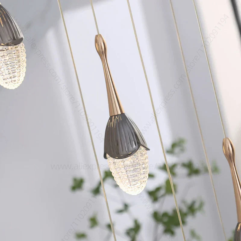 DecorBites™ Gold LED Staircase Chandelier: Elegant Luxury Large Pendant Lamp for Living Room