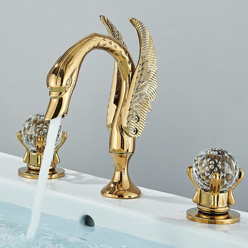 DecorBites™ Gold Swan Crystal Handle Bathroom Faucet - Deck Mounted Basin Mixer Tap