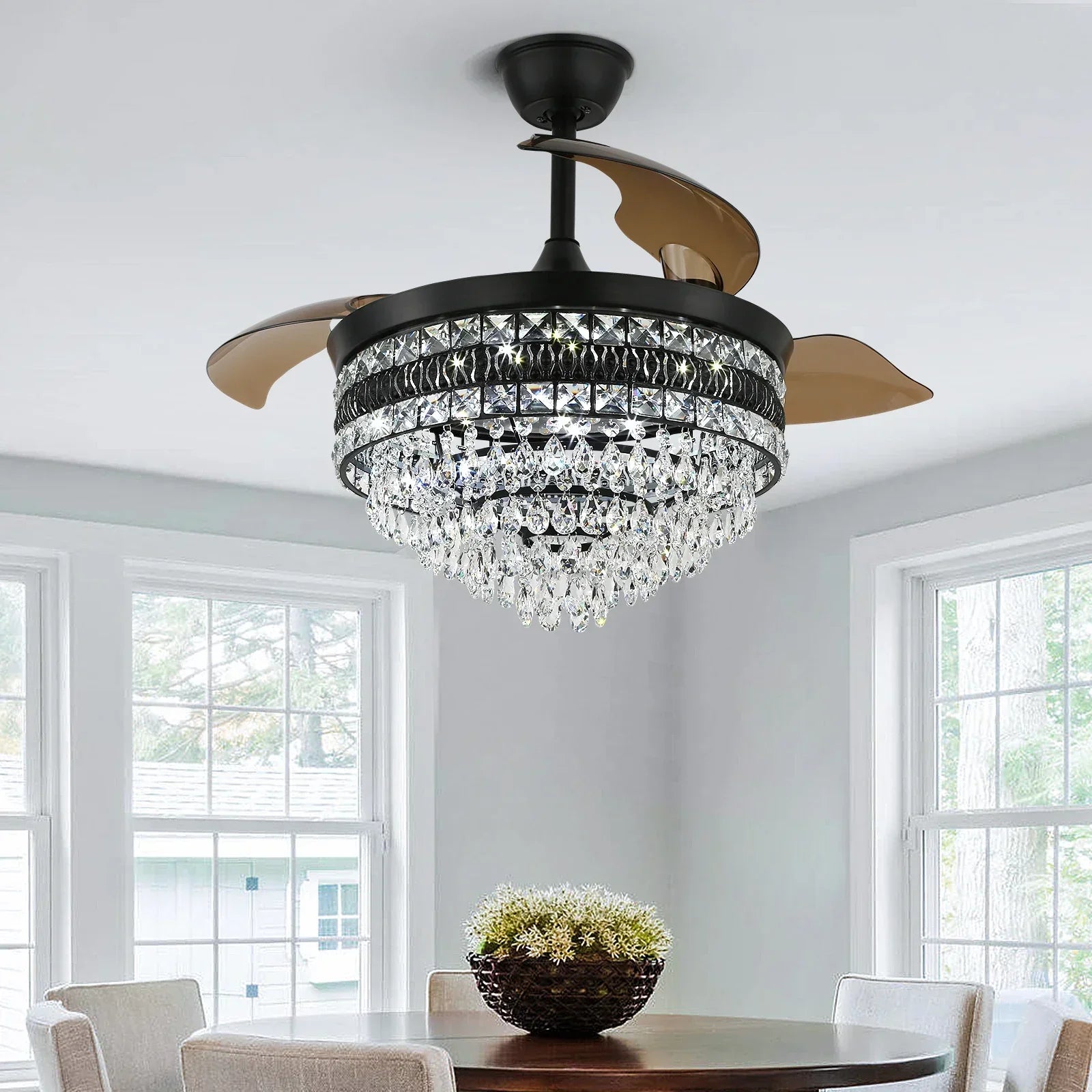 DecorBites™ Gold Smart Ceiling Fan Chandelier with LED Lights, 6 Speeds, 3 Heads