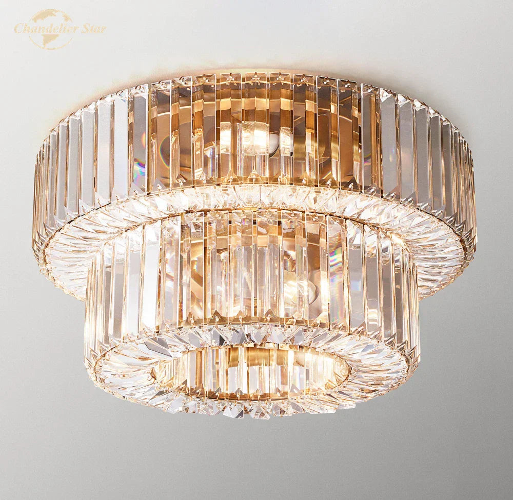 DecorBites™ Elliana Crystal Tiered Flushmount Ceiling Lamp - Modern Bedroom Living Room Indoor Lighting
