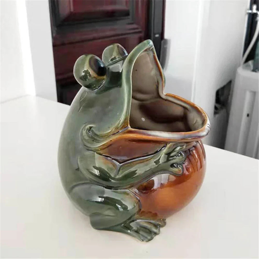 Glossy green & orange decorbites ceramic animal storage frog kitchen