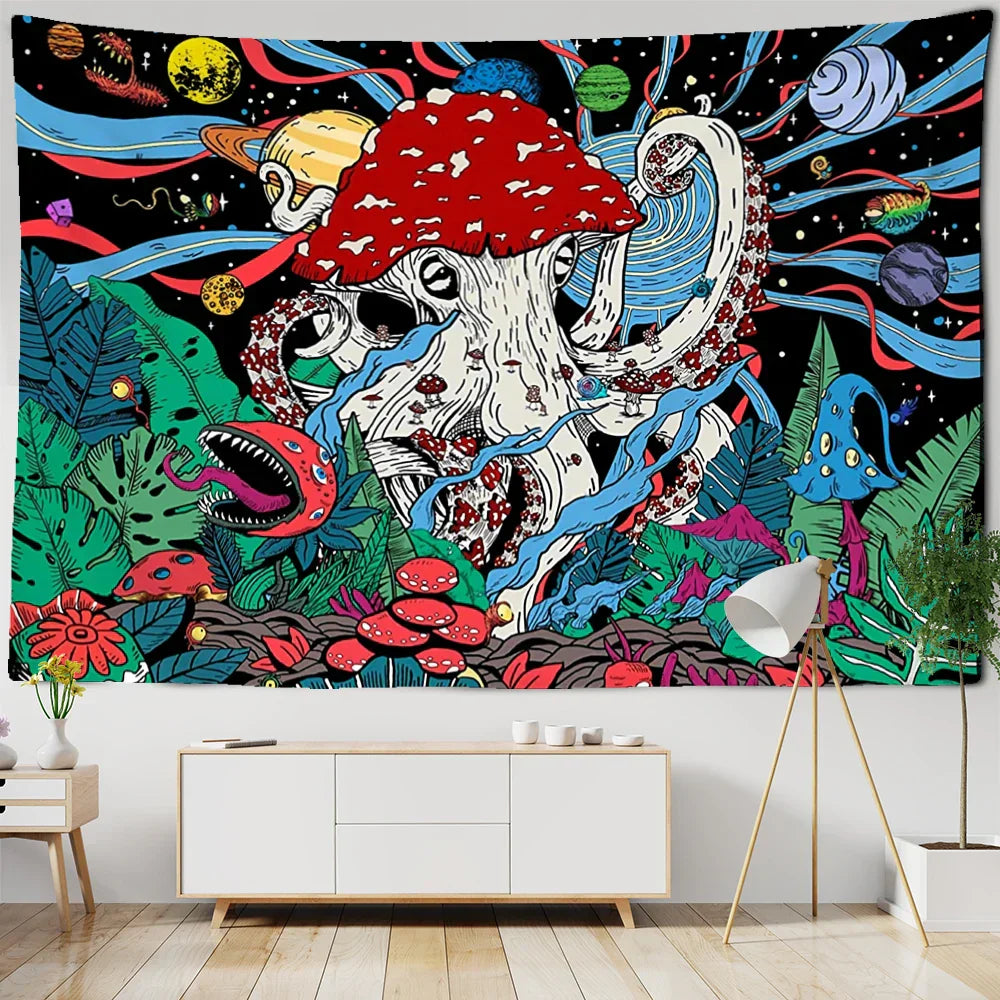 DecorBites™ Abstract Mushroom Tapestry Wall Hanging for Psychedelic Room Decor
