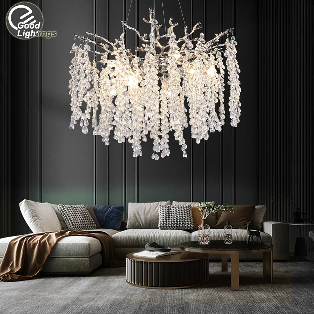 DecorBites™ Crystal Branch Chandelier: Elegant LED Ceiling Light for Living/Dining Room & Foyer