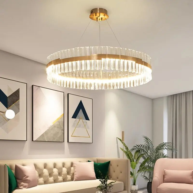 DecorBites™ Crystal LED Circle Pendant Chandelier for Living Room Kitchen Decor