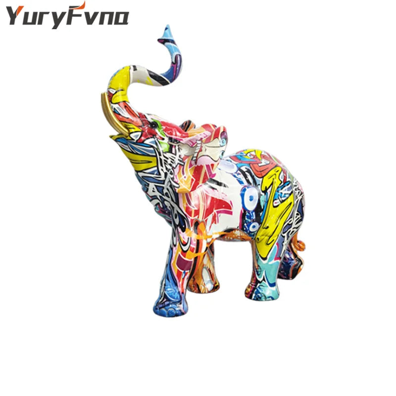 DecorBites™ Elephant Sculpture: Nordic Painting Graffiti Resin Art Figurine & Home Decor Craft