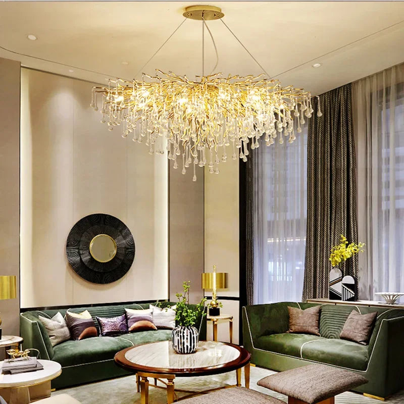 DecorBites™ Crystal Water Drop LED Chandelier for Luxurious Living Room Decor.