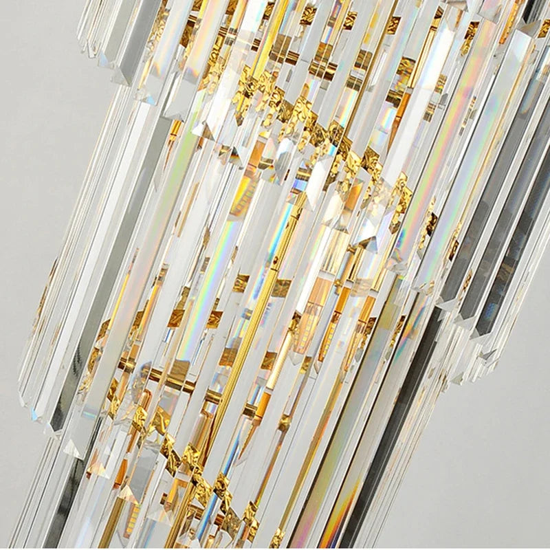 DecorBites™ Golden Luxury Spiral Crystal Chandelier for Multi-Story Staircases