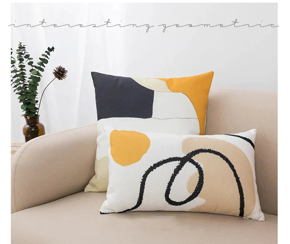 DecorBites™ Abstract Geometric Print Cotton Linen Pillow Cover Nordic Style Decor Pillowcase