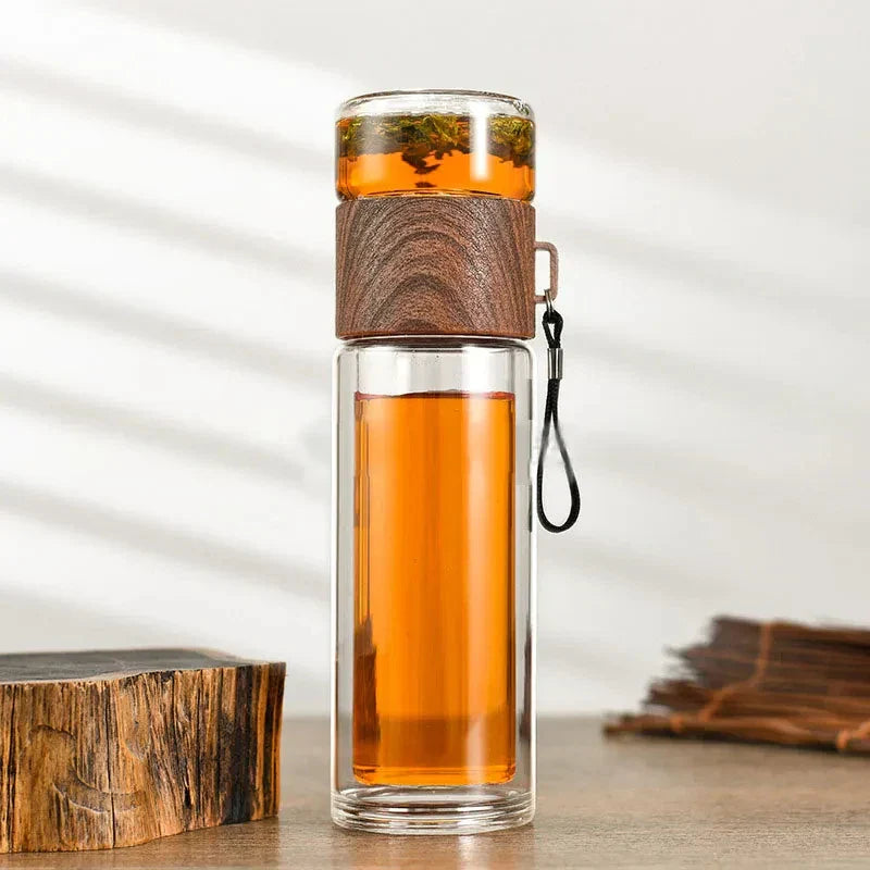 DecorBites™ 400ML Double-Layer Glass Tea Infuser Bottle - High Borosilicate Tumbler Set