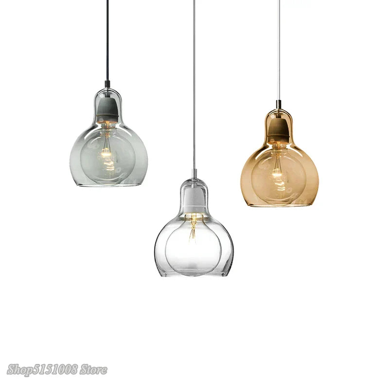DecorBites™ Gourd Glass Pendant Lamps Clear Amber Modern Dining Room Hanging Lights