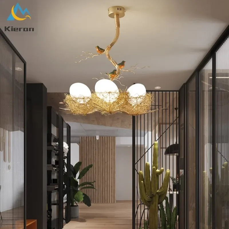 DecorBites™ Bird's Nest Glass LED Ceiling Lamp for Modern Nordic Living Room Decor