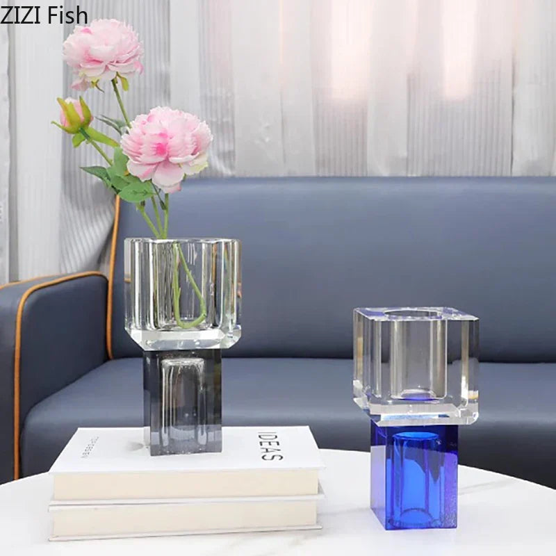 DecorBites™ Crystal Glass Vase with Artificial Flowers, Modern Home Decor