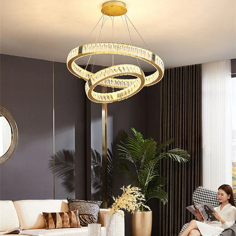 DecorBites™ Crystal Round Ceiling Chandelier LED Pendant for Kitchen Dining Room Villa