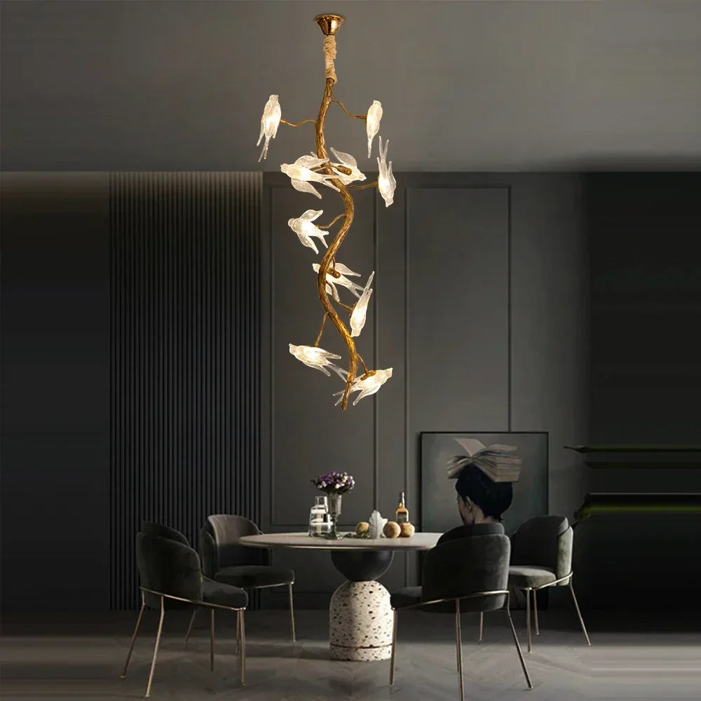 DecorBites™ Bird Crystal Glass Branch Chandelier for Living Room, Bedroom, Hotel