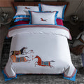 DecorBites™ Galloping Horse 1000TC Egyptian Cotton Bedding Set: Duvet, Sheet, Pillowcases - Soft & Comfy