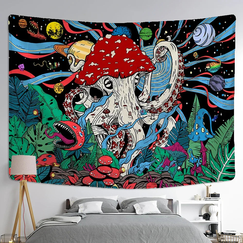 DecorBites™ Abstract Mushroom Tapestry Wall Hanging for Psychedelic Room Decor
