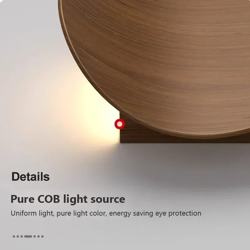 Modern wooden round wall lamp bedroom ambient lighting