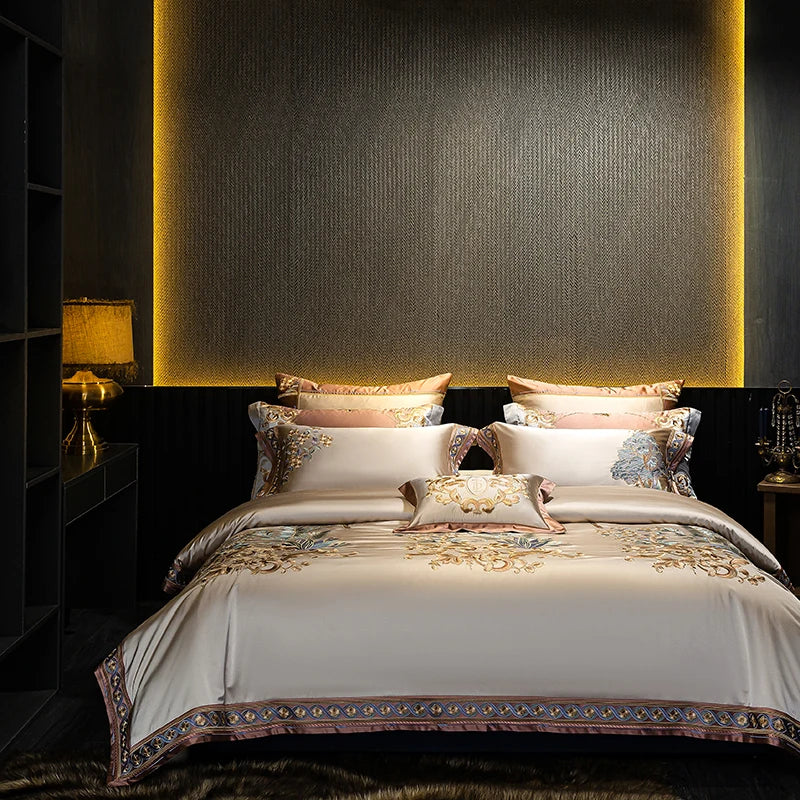 DecorBites™ Luxe Brocade Embroidered Cotton Bedding Set - Vintage European Aristocratic Style