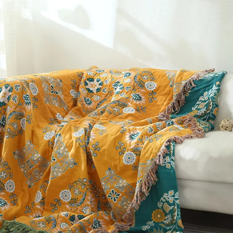 DecorBites™ Gauze Flowers Double-Sided Cotton Throw Blanket with Tassels
