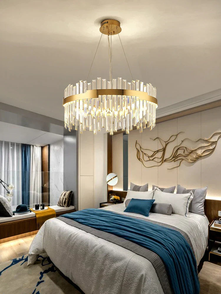 DecorBites™ Gold Full Spectrum Crystal Chandelier for Living, Dining & Bedroom