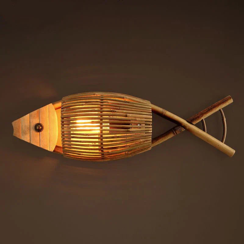 DecorBites™ Bamboo Fish Wall Lamp: Retro Cafe Bar Teahouse Decor, Living Room Farm Hotel Light
