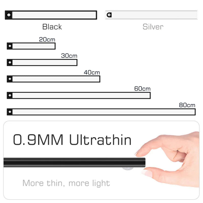 DecorBites™ LED Cabinet Light Bar: Motion Sensor, Aluminium, Long Strip, Magnet, Kitchen Closet Wardrobe