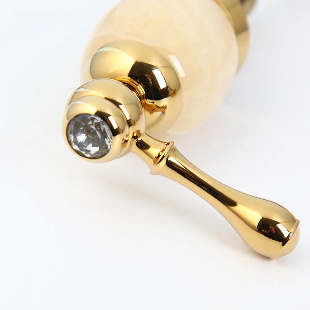 DecorBites™ Golden Plated Bathtub Faucet with Jade Stone Handles - Solid Brass Mixer