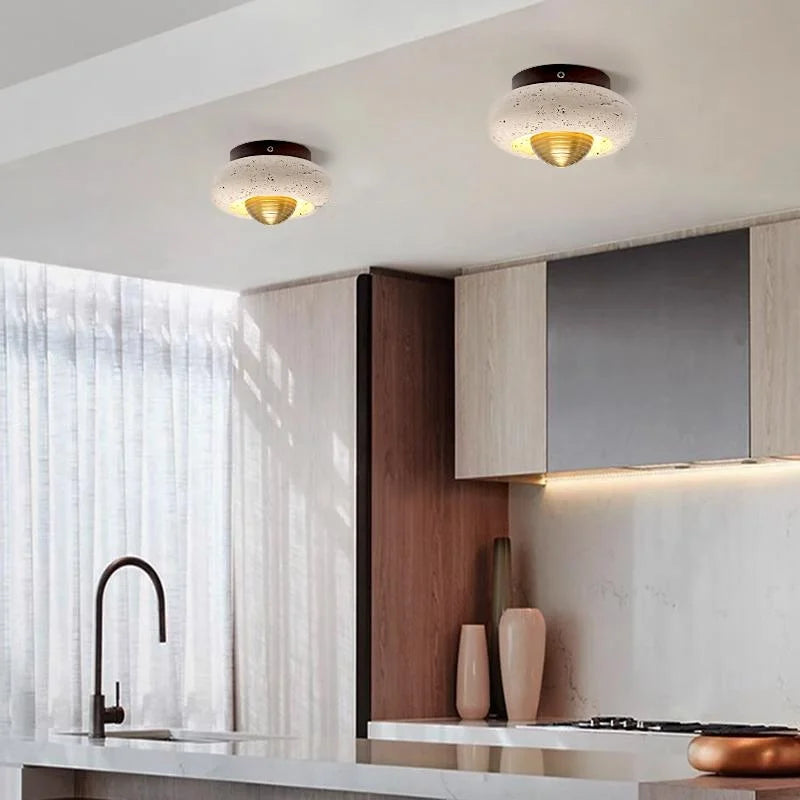 DecorBites™ LED Ceiling Lamp Natural Yellow Travertine Walnut Wood Ceiling Lights