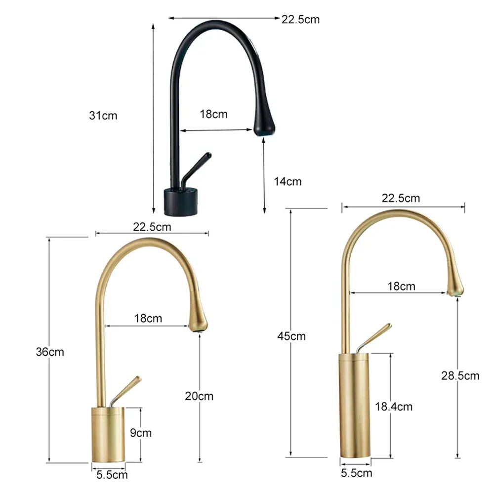 DecorBites™ Gold Tall Basin Faucet, 360 Swivel Waterfall Mixer for Bathroom Washbasin