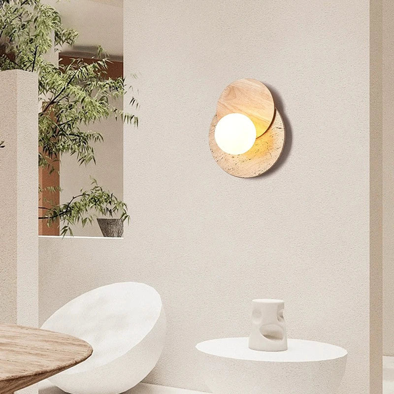 DecorBites™ Cream Style Bedroom Wall Lamp Stone Wood Wabi-sabi Decor G9 Bulb Soft Light