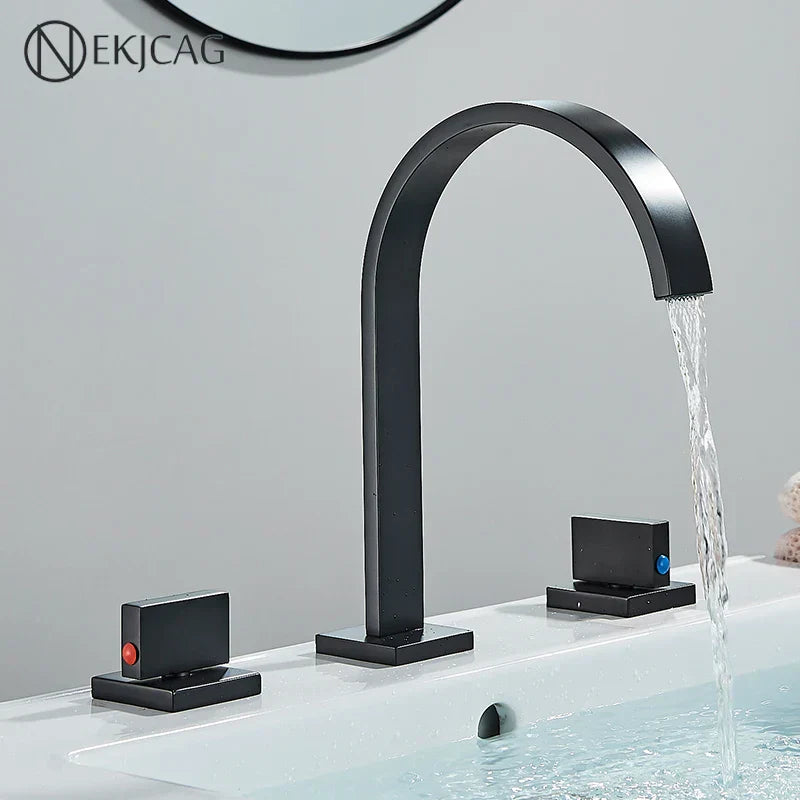 DecorBites™ Crystal Handle Gold Bathroom Basin Faucet Three Hole Mixer for Bathtub