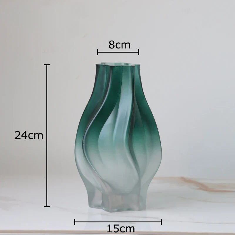 DecorBites™ Green Ripple Glass Vase with Artificial Flowers for Home Decor