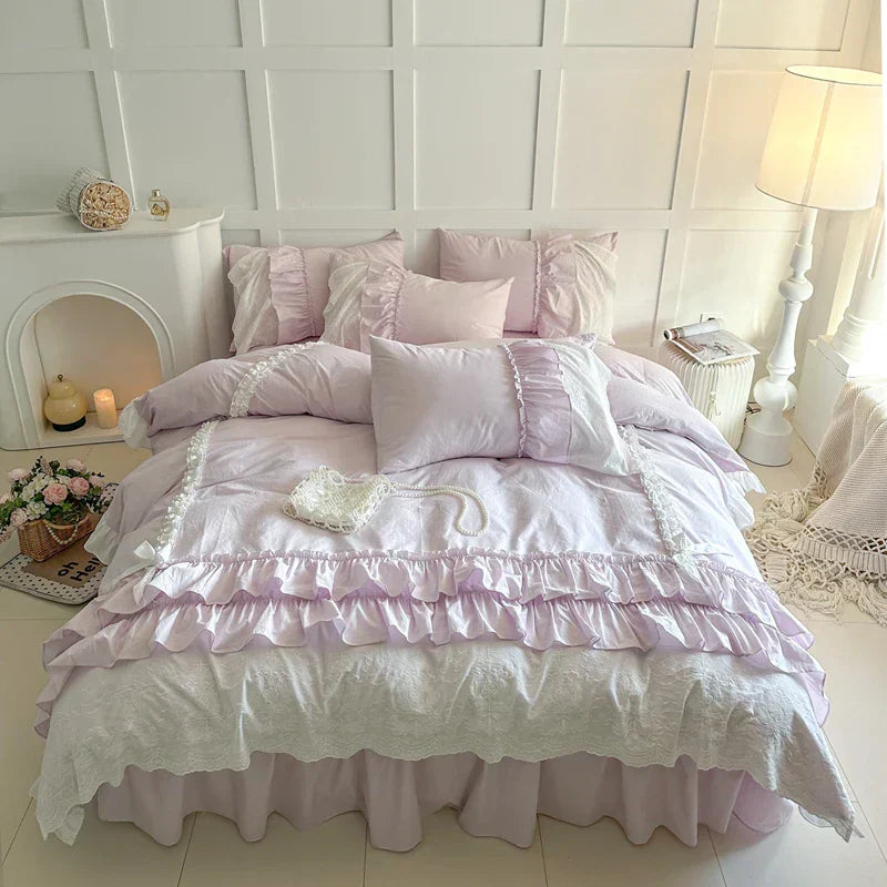 DecorBites™ Korean Lace Ruffles Cotton Bedding Set - Sweet Girl Design