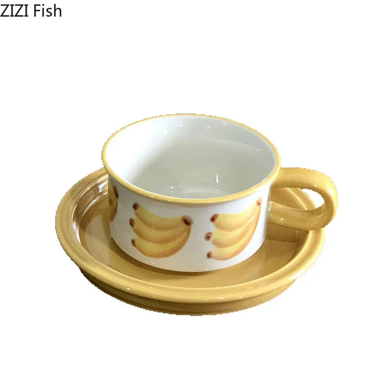 DecorBites™ Fruits Pattern Porcelain Coffee Mug Set for Dining Table and Afternoon Tea