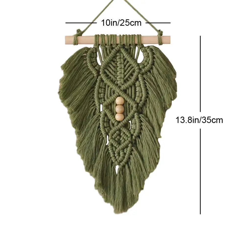 DecorBites™ Handmade Macrame Leaf Hanging Tapestry Wall Decoration Mini Tapestry with Wood Stick
