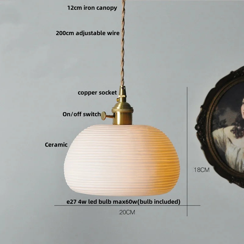 DecorBites™ Copper Wood LED Pendant Light: Ceramic Modern Tassel Hanging Lamp