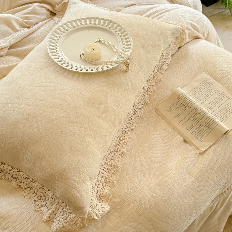 DecorBites™ French Lace Ruffles Bedding Set Queen King Size 4Pcs