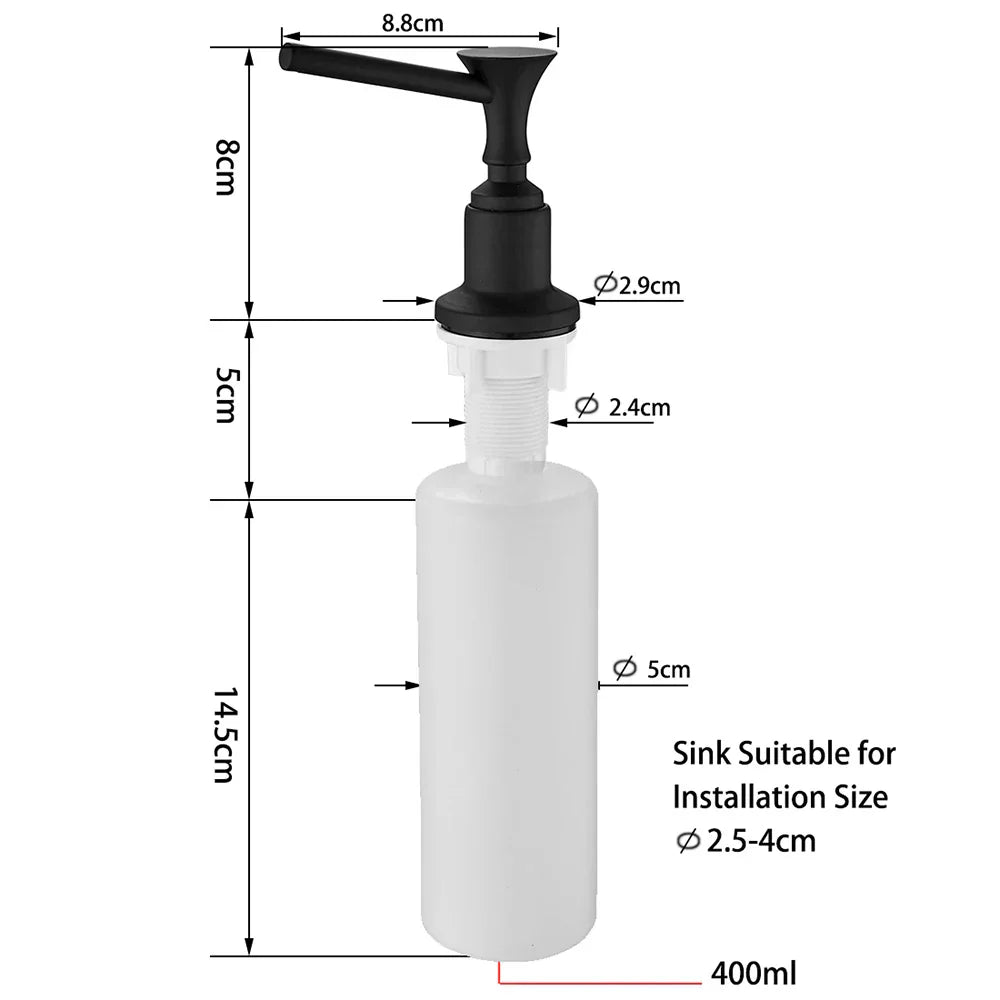 DecorBites™ 400ML Black Kitchen Liquid Soap Dispenser - Sink Replacement Bottle