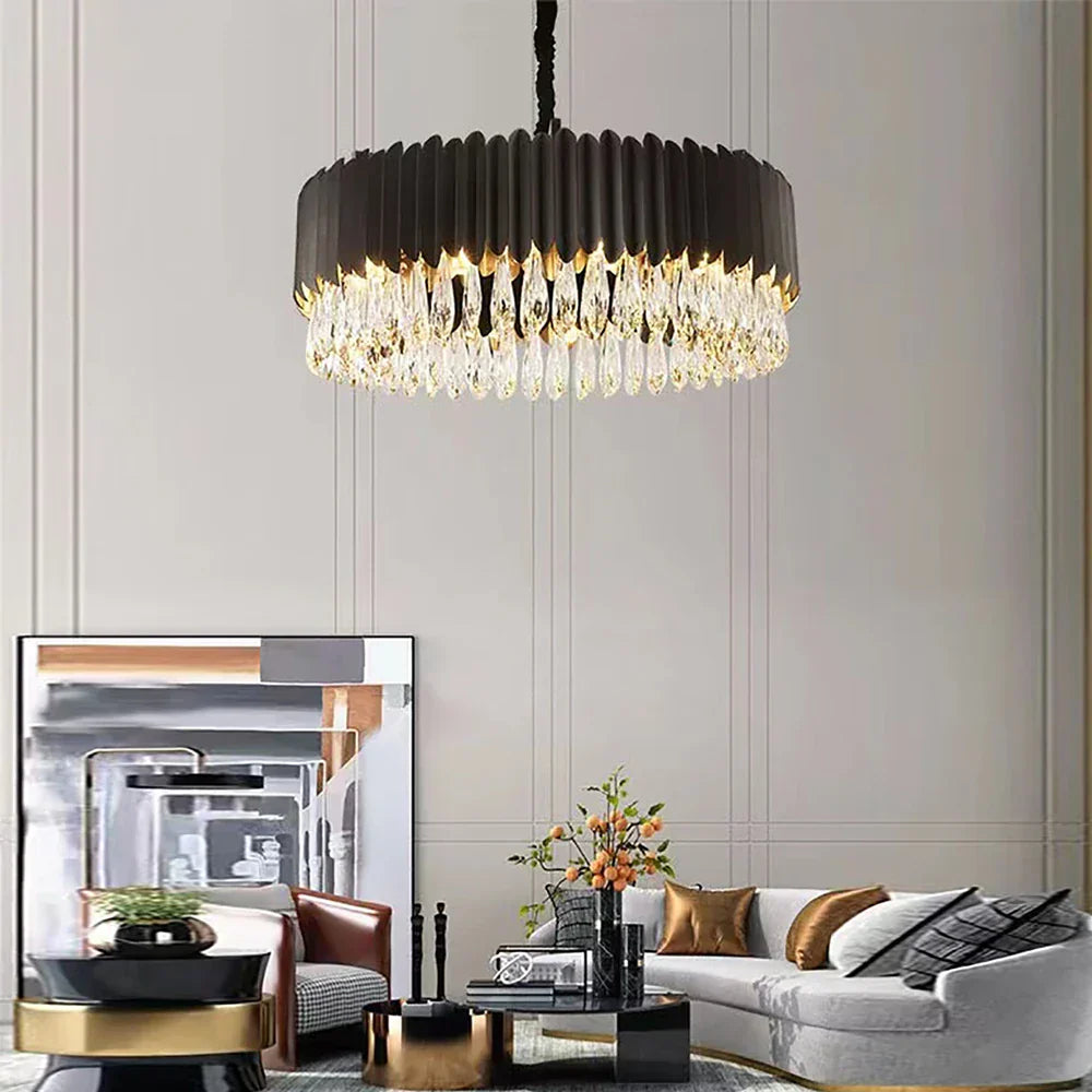 DecorBites™ Crystal 2024 Ceiling Chandeliers: Modern Dimmable LED Round Lamps Black