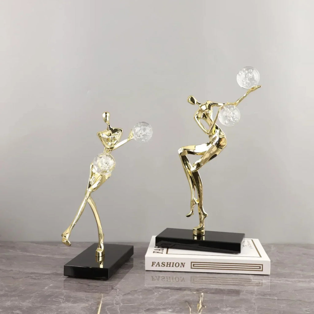 DecorBites™ Golden Man Dancing Crystal Ball Acrobatic Sculpture Figure for Home Decor