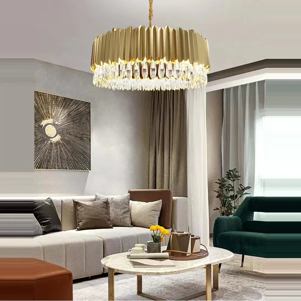 DecorBites™ Crystal 2024 Ceiling Chandeliers: Modern Dimmable LED Round Lamps Black