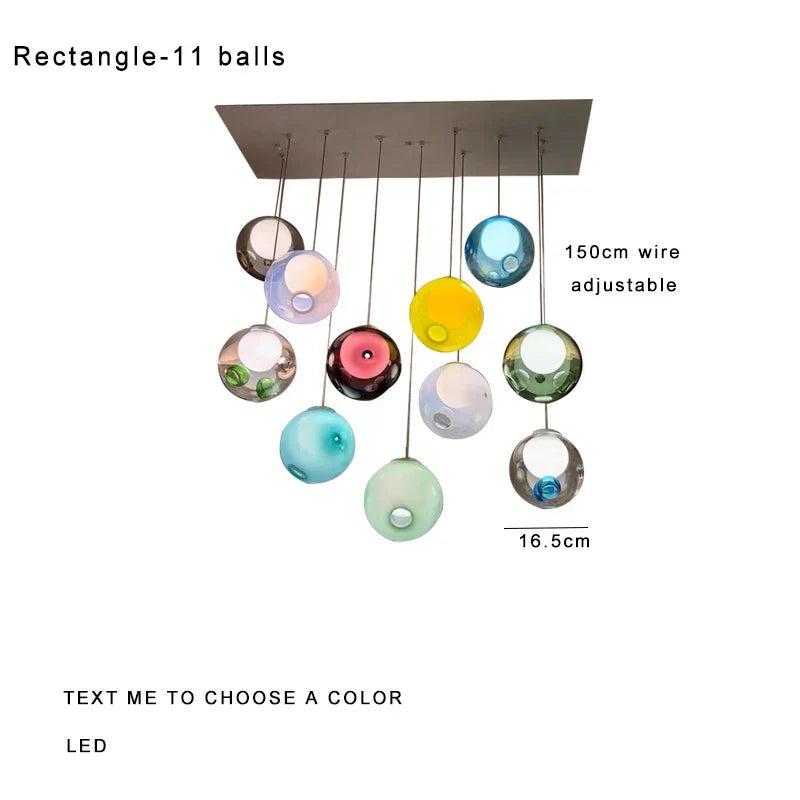 DecorBites™ Colorful Balls Chandelier: Modern Dimmable Rectangle Dining Room & Bedside Hanging Lamp