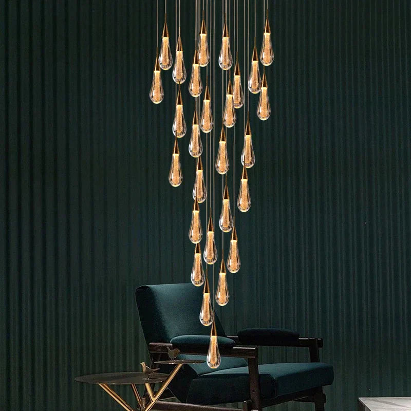 DecorBites™ Gold Crystal Chandelier for Modern Living, Dining & Stair Lighting