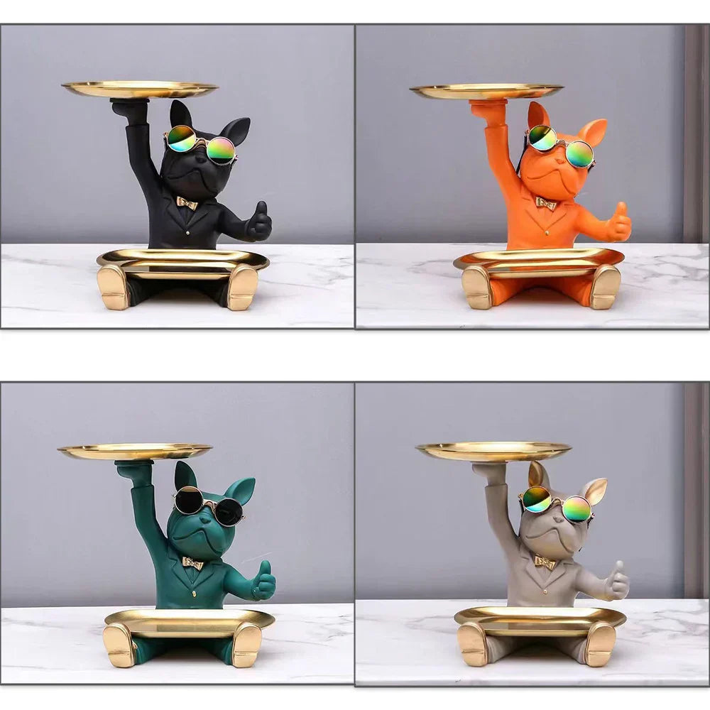 DecorBites™ French Bulldog Tray Statue: Stylish Bulldog Storage Decor for Modern Home & Office.