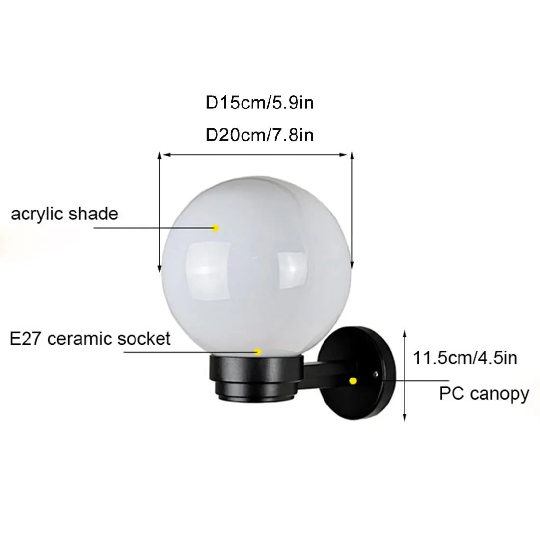 DecorBites™ Globe Shade Wall Lantern for Entryway Porch Patio, E27 Base Socket