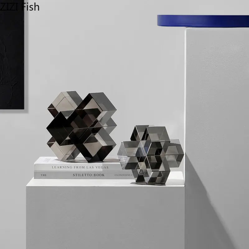 DecorBites™ Cross Crystal Geometric Glass Sculpture Desk Decoration Frosted Square Statue
