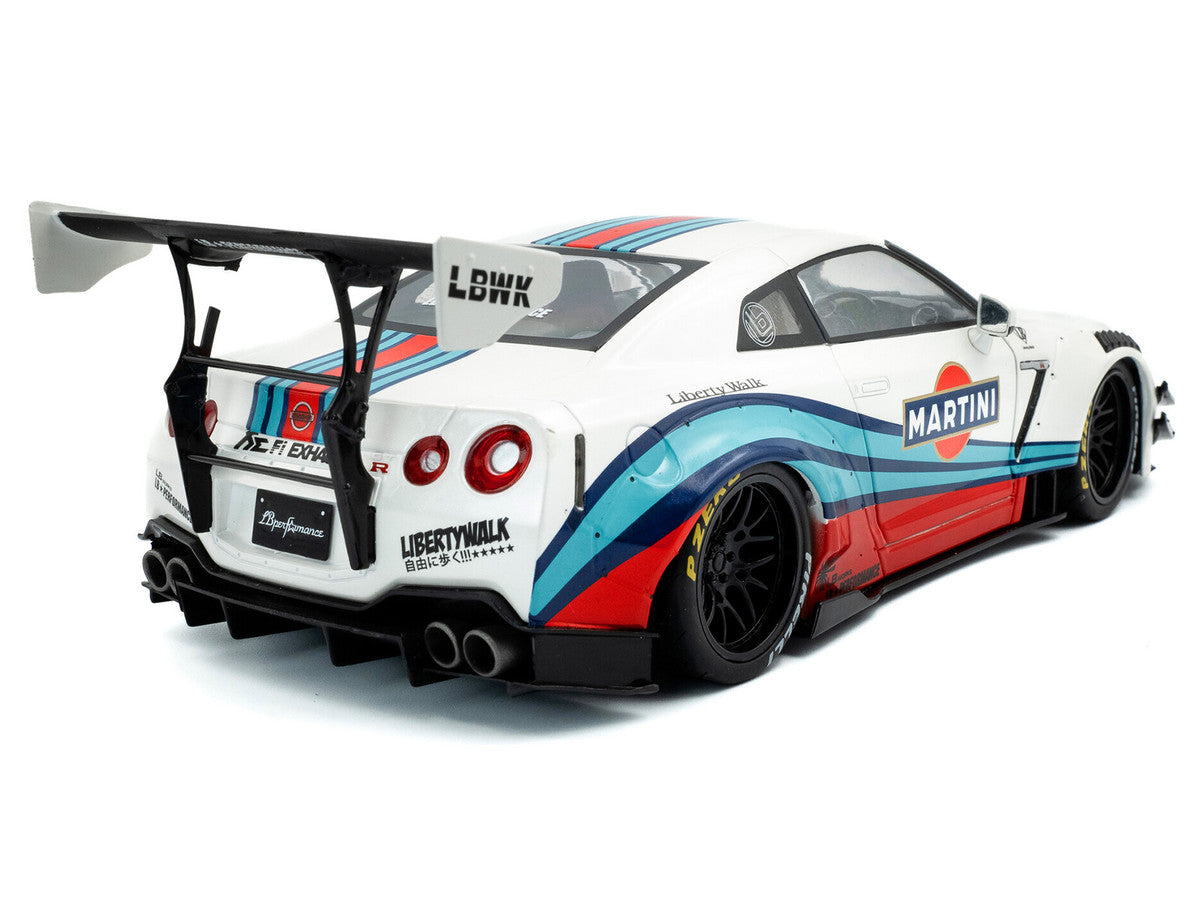 2024 Nissan GT-R (R35) RHD (Right Hand Drive) with Liberty Walk 2.0 Body Kit "Martini Racing" White with Stripes 1/18 Diecast Model Car by Solido