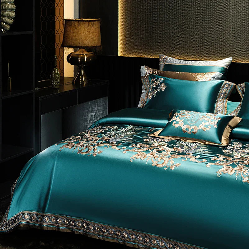 DecorBites™ Luxe Brocade Embroidered Cotton Bedding Set - Vintage European Aristocratic Style