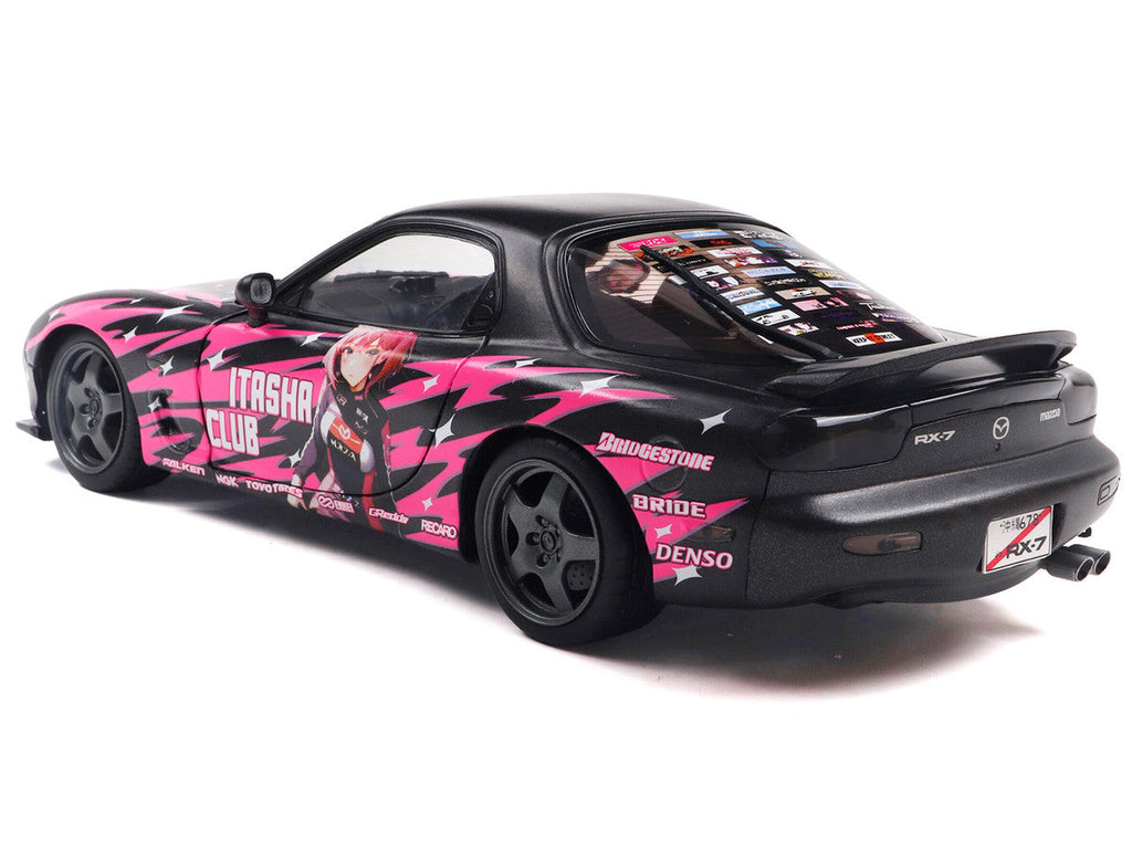 1994 Mazda RX7 (FDRS) RHD (Right Hand Drive) "Itasha Club" Black Metallic with Pink Graphics 1/18 Diecast Model Car by Solido