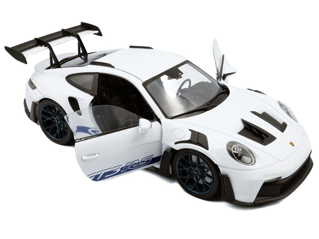 2024 Porsche 911 (992) GT3 RS White with Blue Stripes 1/18 Diecast Model Car by Solido